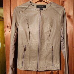 Kenneth Cole Reaction Ivory/Beige Faux Leather Jacket Sz S